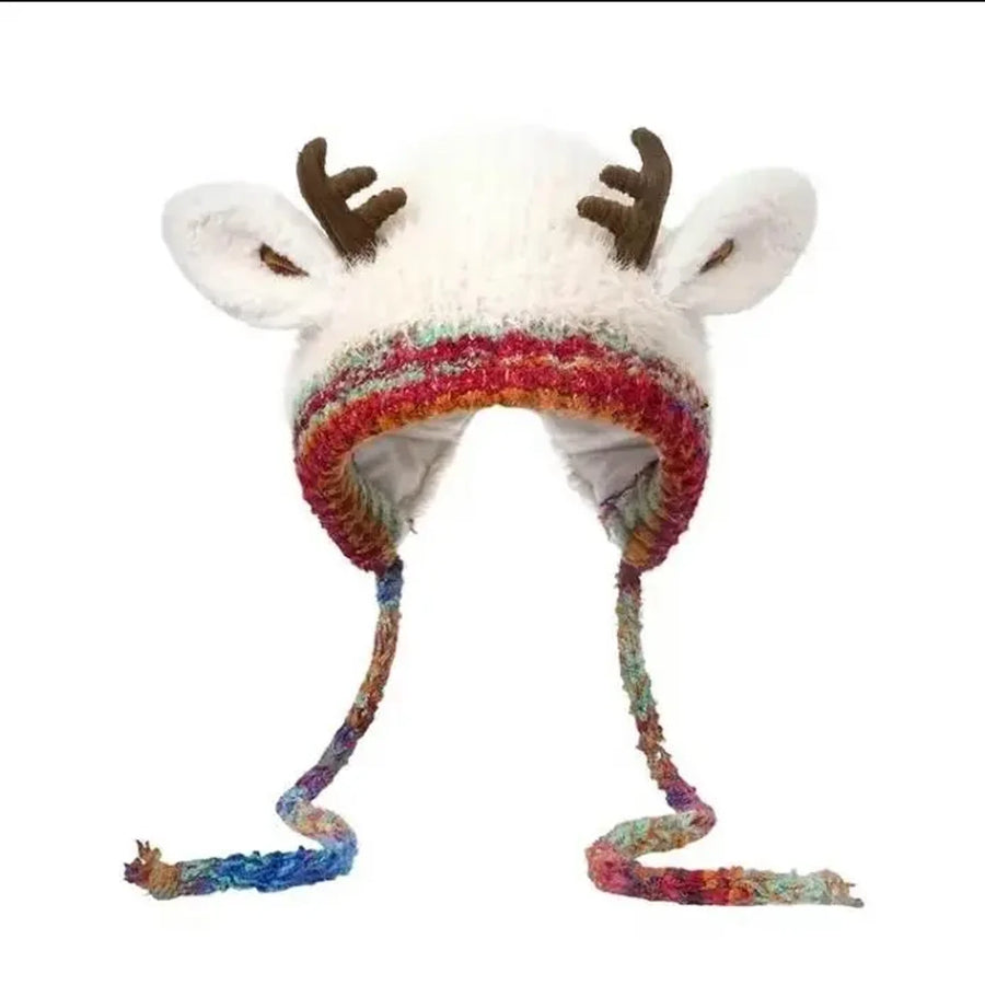 CONVERTIBLE REINDEER KNIT HAT BAG — Deer Beige