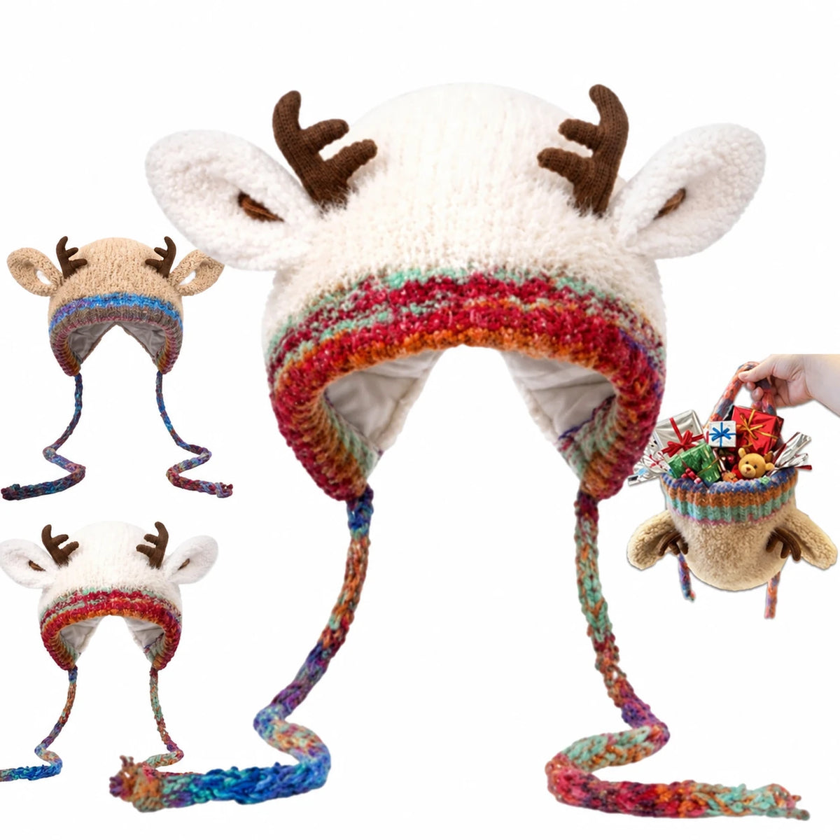 CONVERTIBLE REINDEER KNIT HAT BAG — product view 2