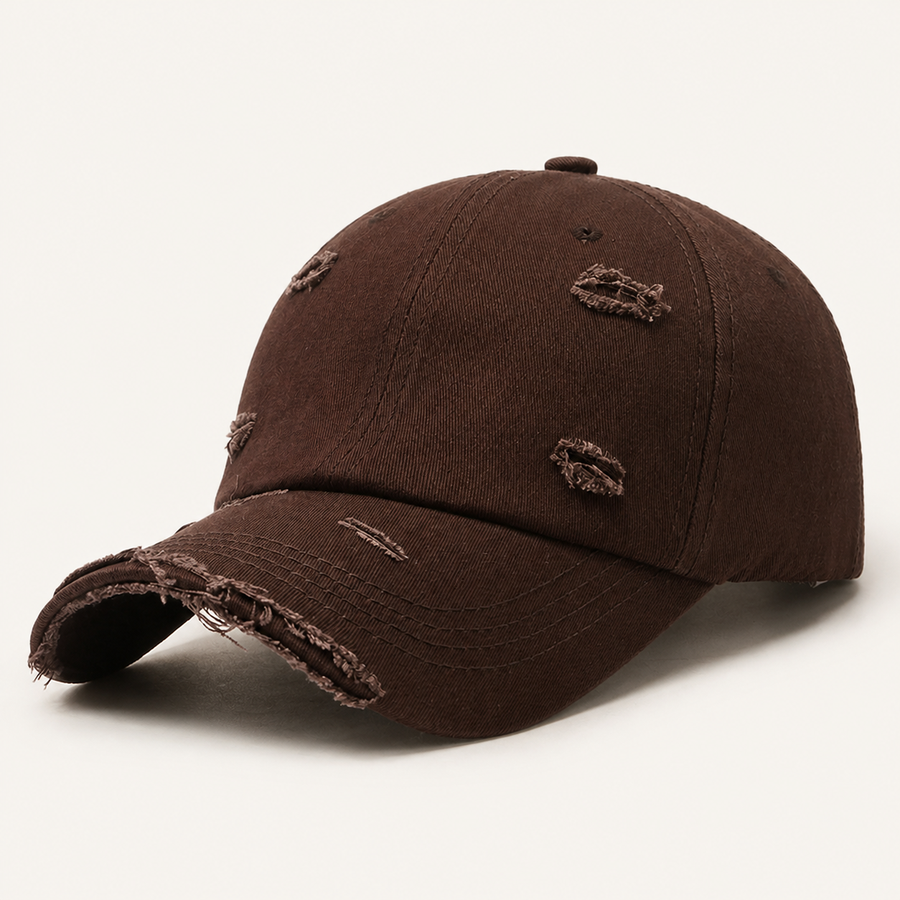 Brown distressed cotton baseball cap