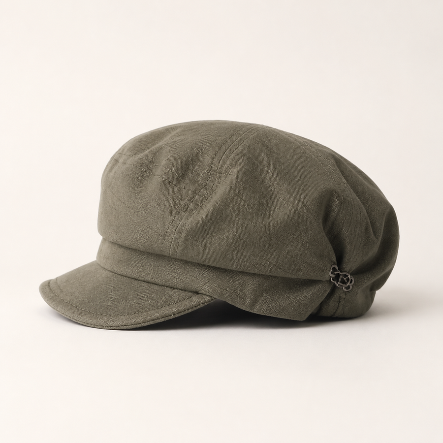 Olive painter beret from the side