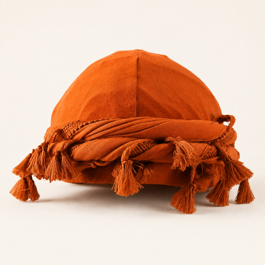 Orange tassel turban hat