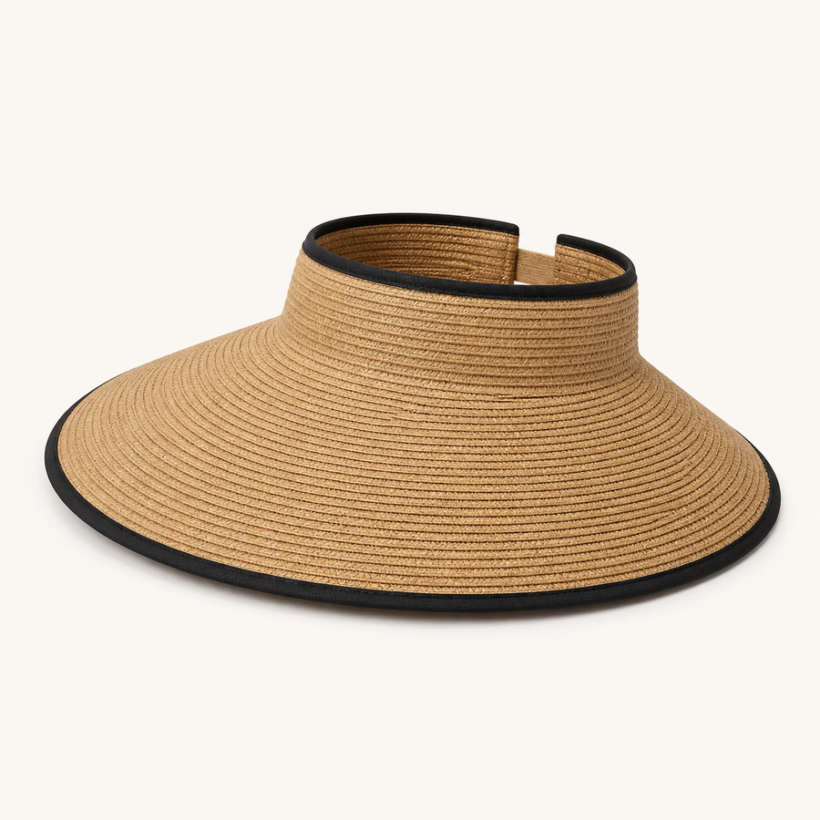 Camel wide-brim open-top visor with black piping