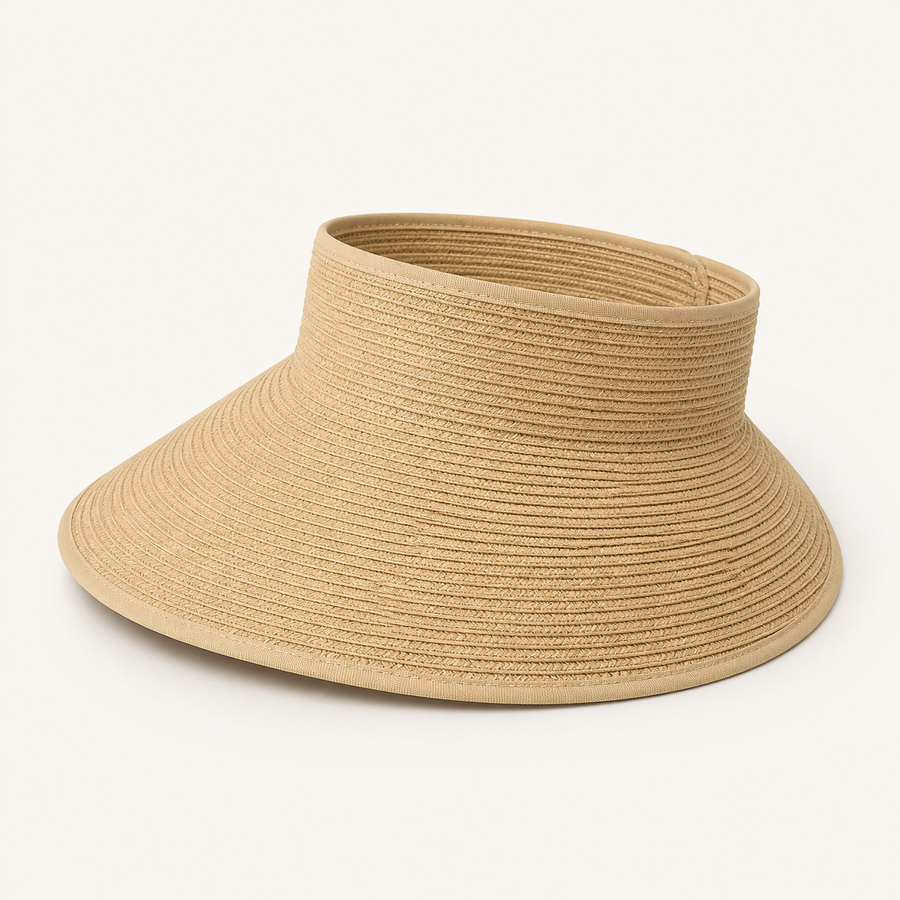 Khaki wide-brim open-top visor