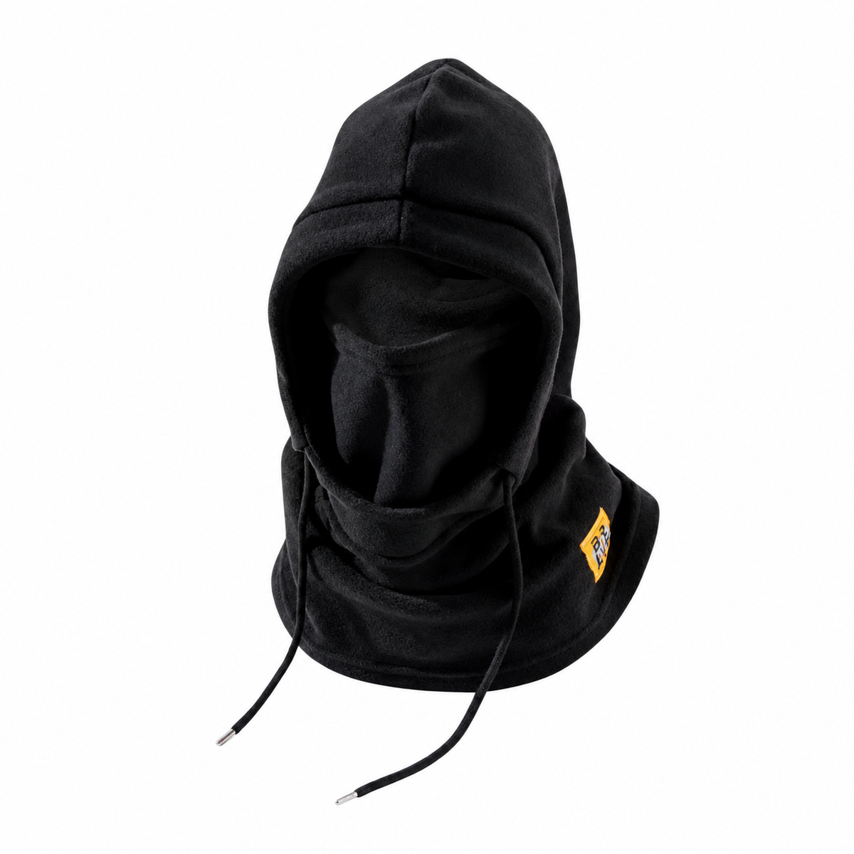 DRAWSTRING HOOD WITH FACE COVER. Black
