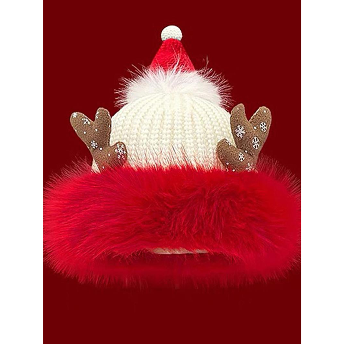 FESTIVE CHARACTER KNIT HAT. Antler Red