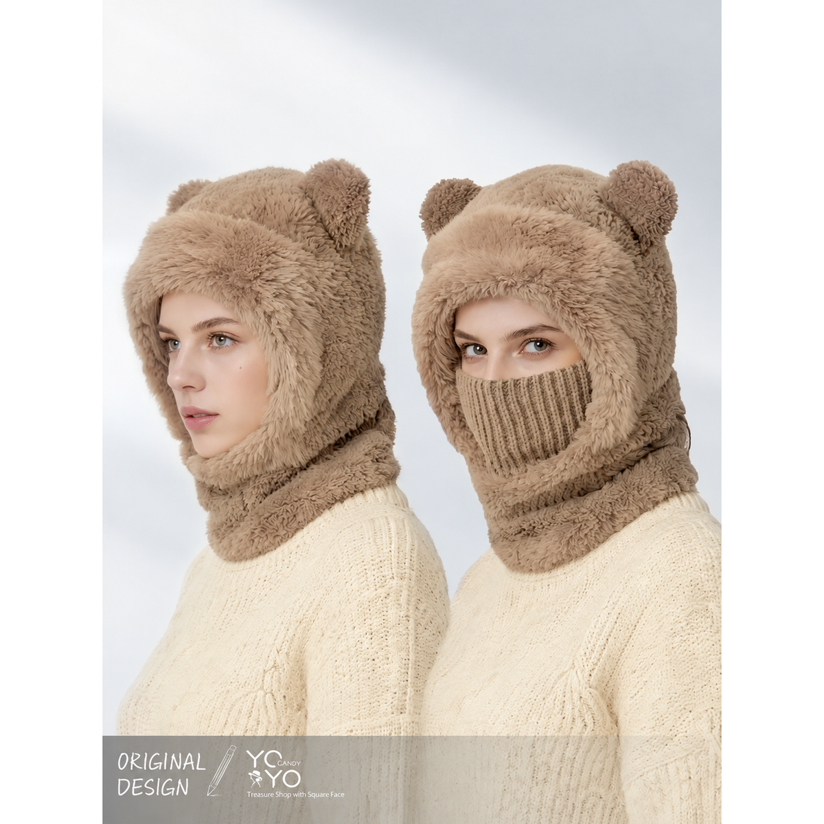 BEAR-EAR HOOD WITH KNIT FACE COVER. Product detail
