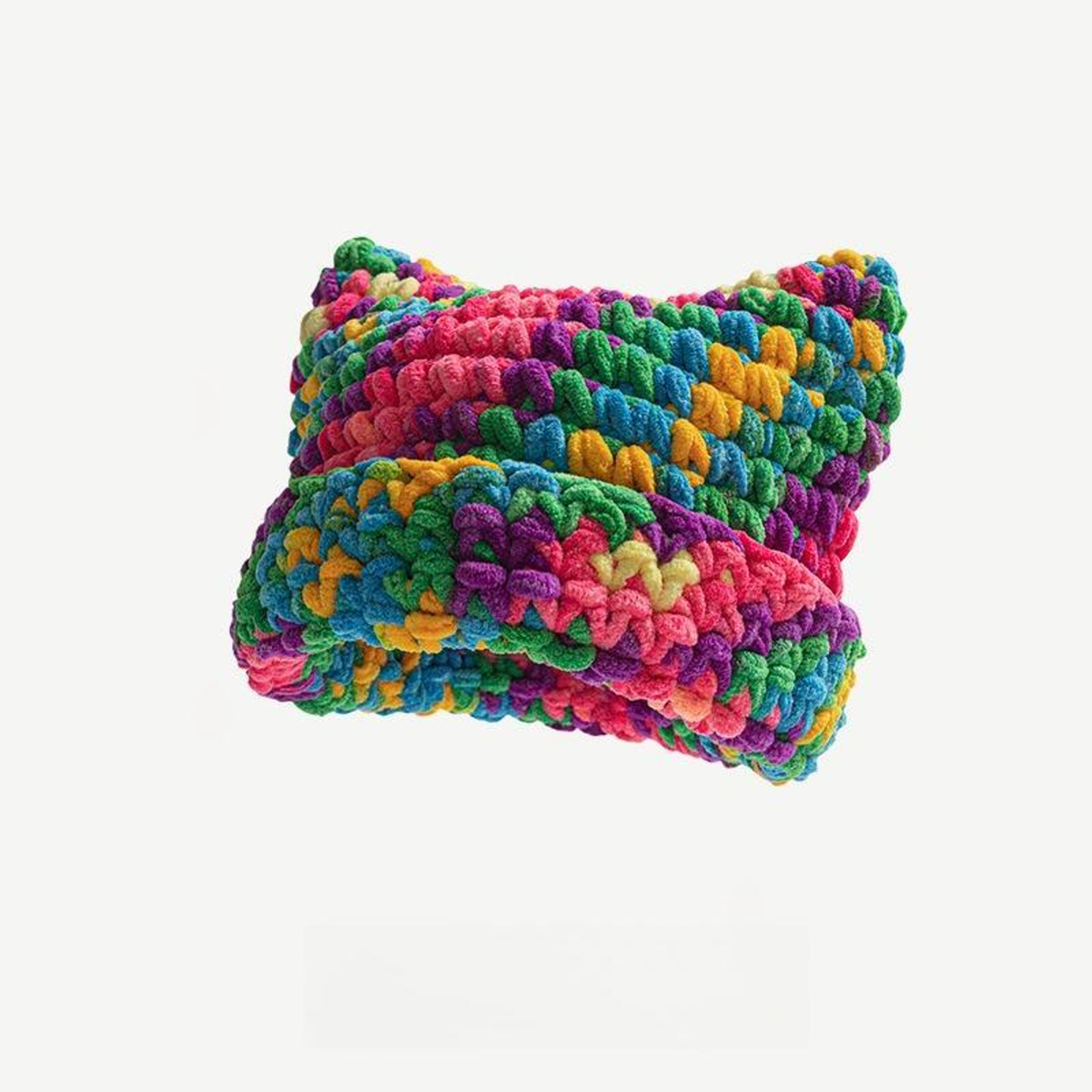CHUNKY MULTICOLOR CAT-EAR KNIT BEANIE. rainbow
