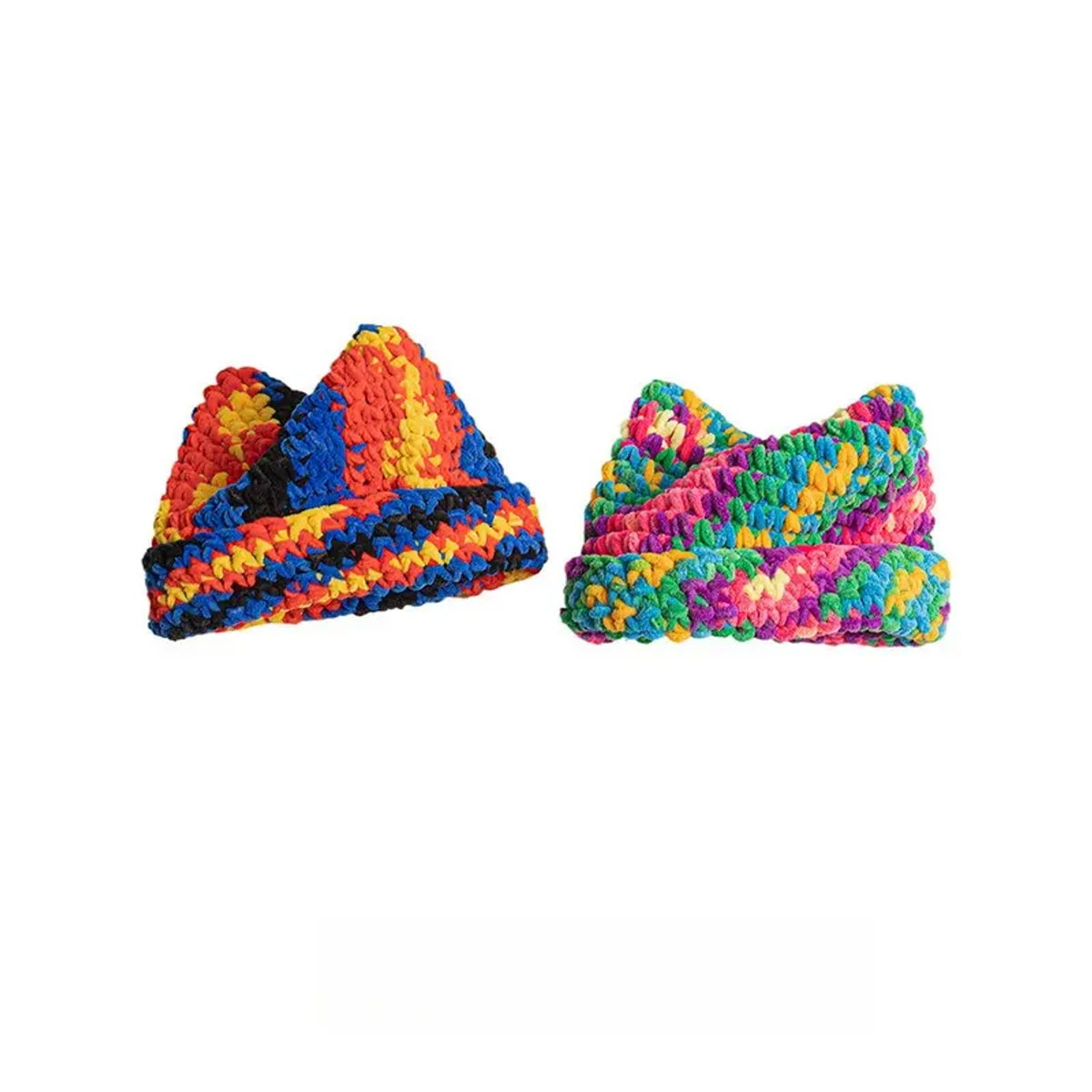 CHUNKY MULTICOLOR CAT-EAR KNIT BEANIE. Product detail