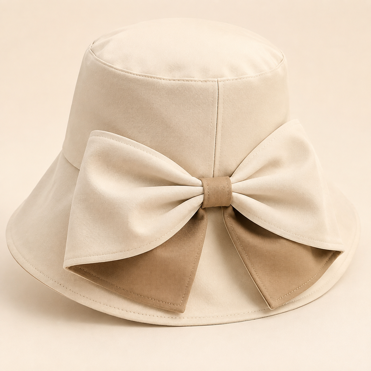 Close detail of the oversized two-tone rear bow