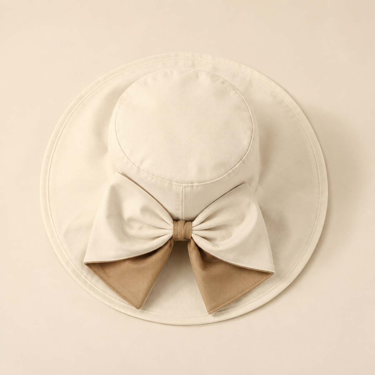 Top view of bow-back wide-brim hat