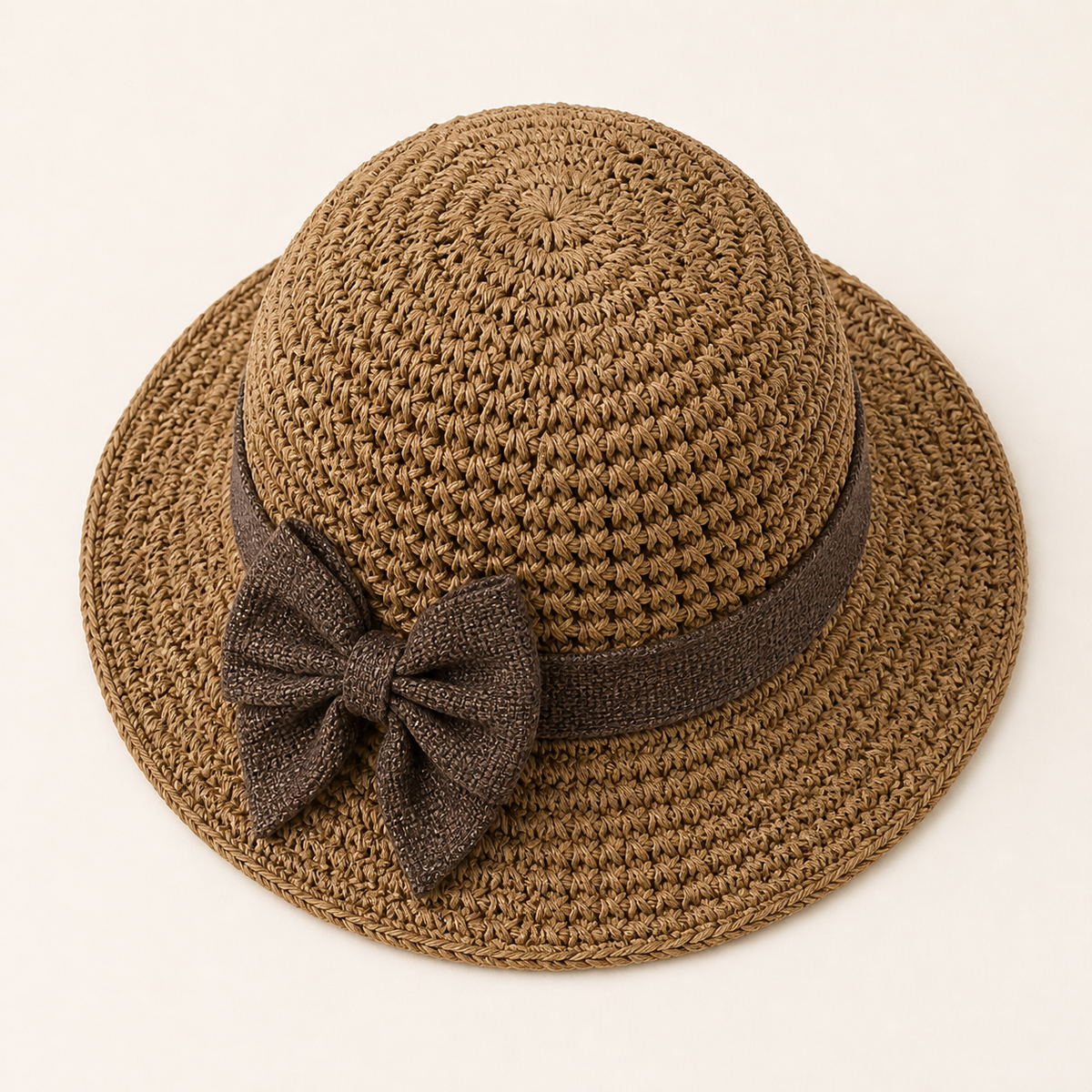 Top view of the bow woven cloche