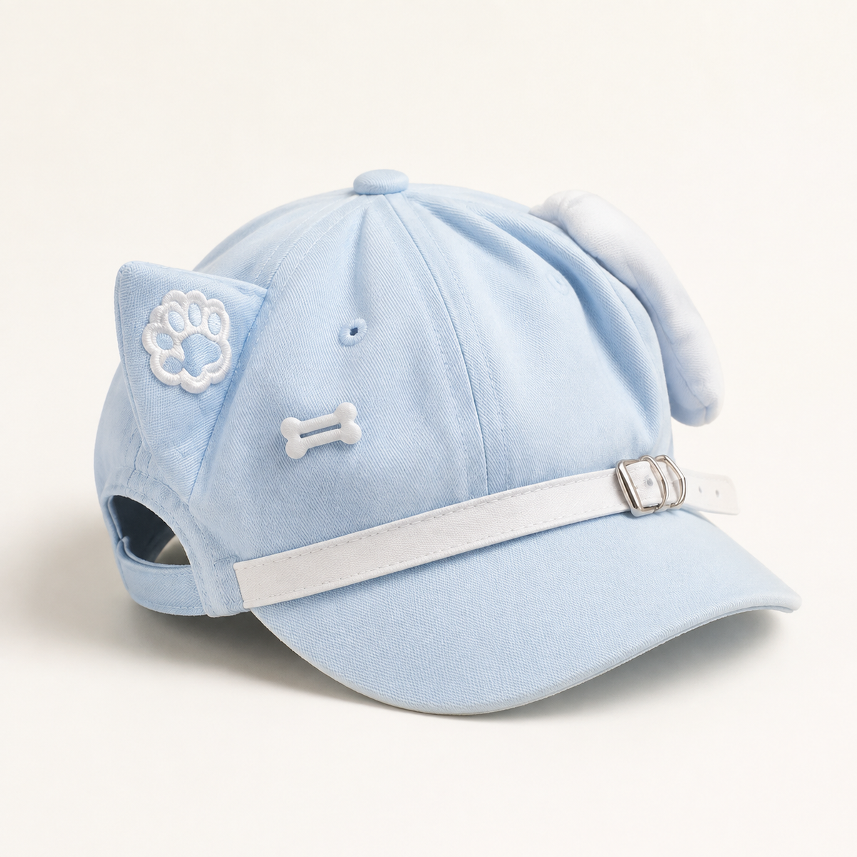 Rear view of light-blue cat-ear baseball cap