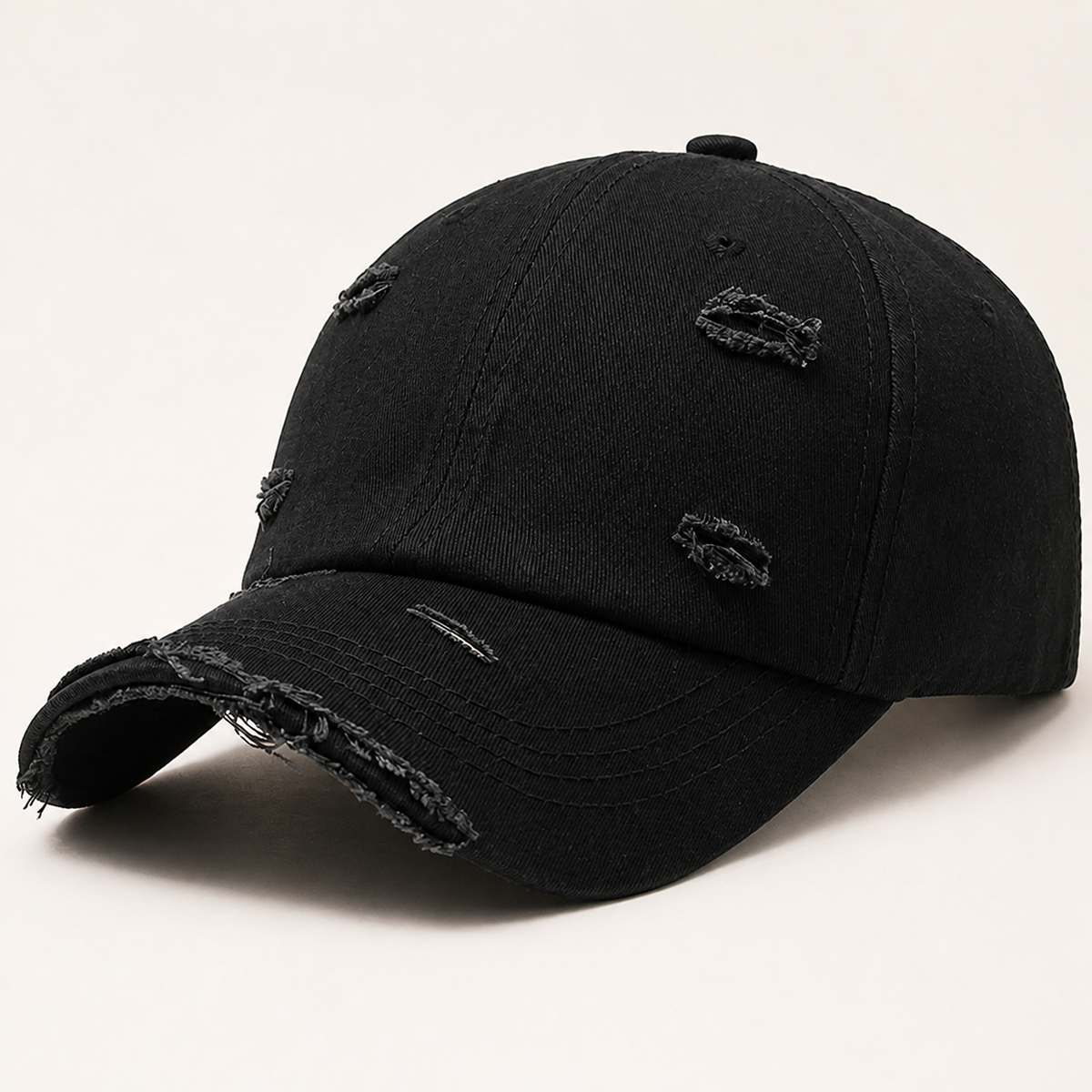 Black distressed cotton baseball cap