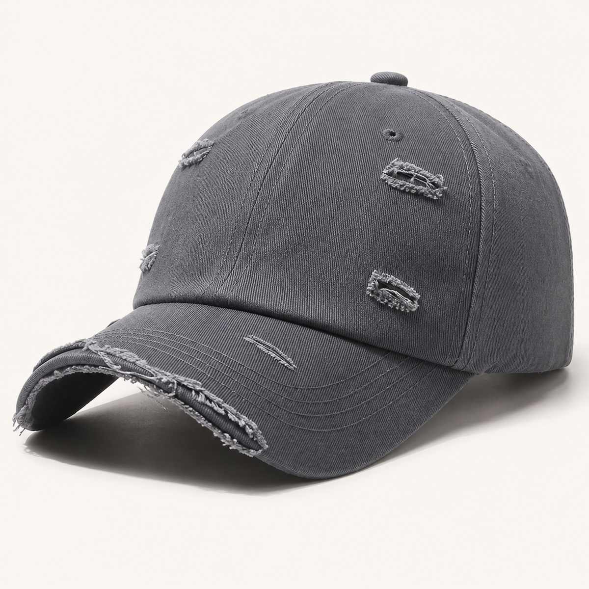 Gray distressed cotton baseball cap