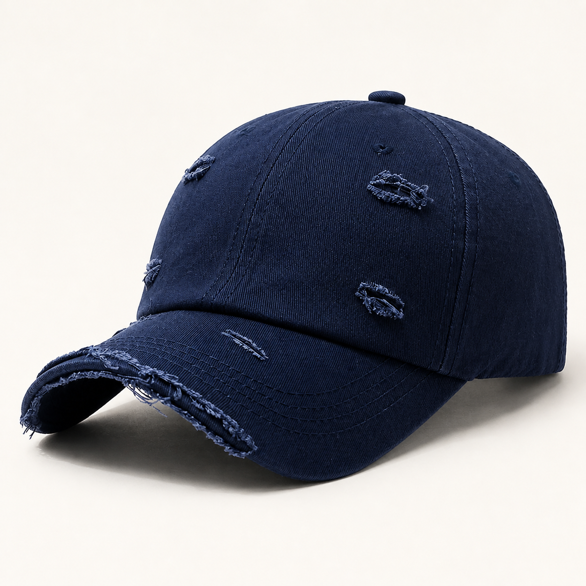 Navy blue distressed cotton baseball cap