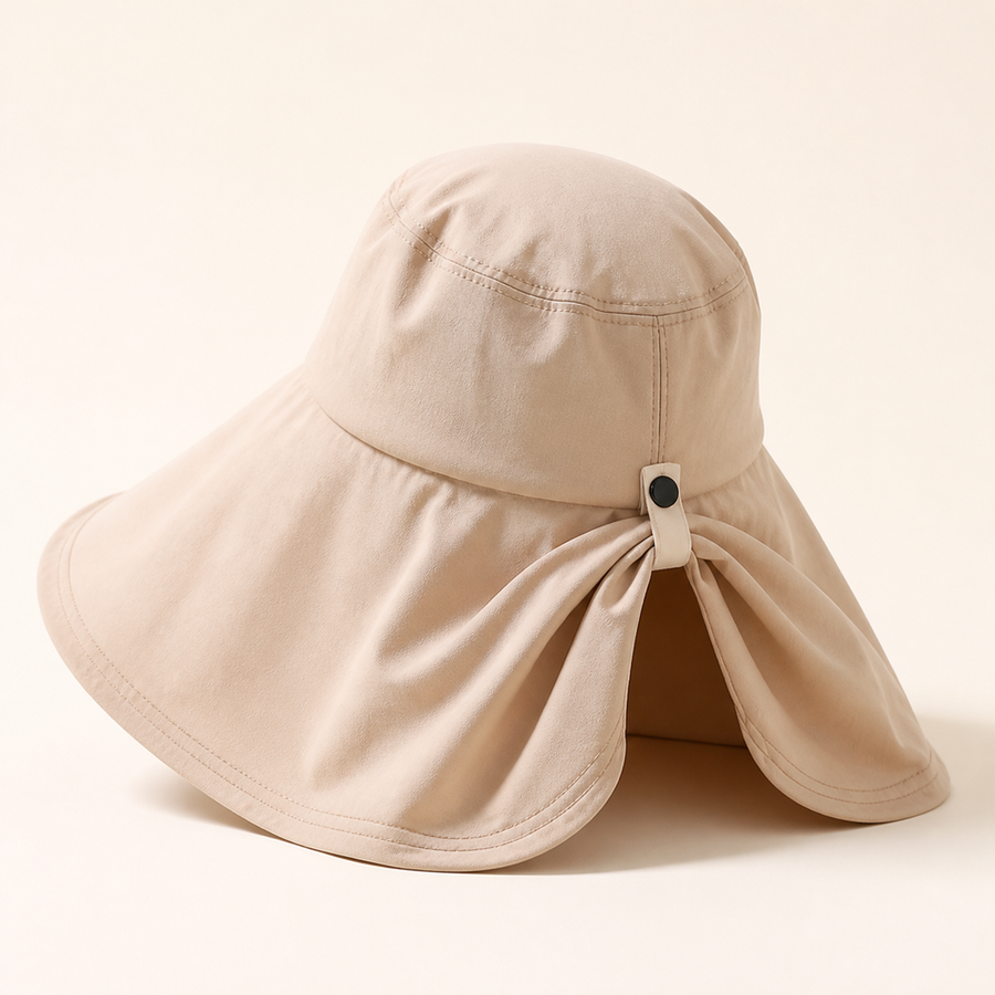 Beige double-layer bow-back hat