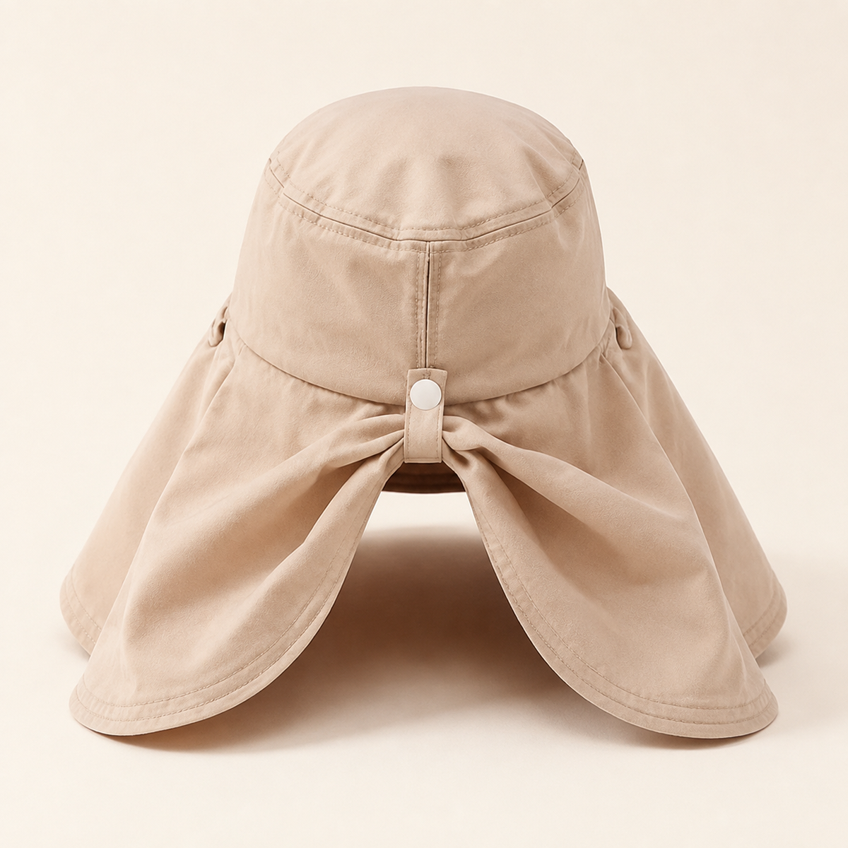 Rear view of beige double-layer bow-back hat