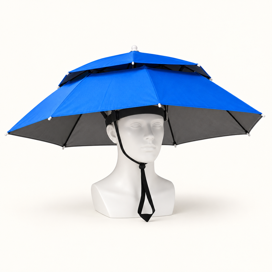 Blue double-layer wearable umbrella
