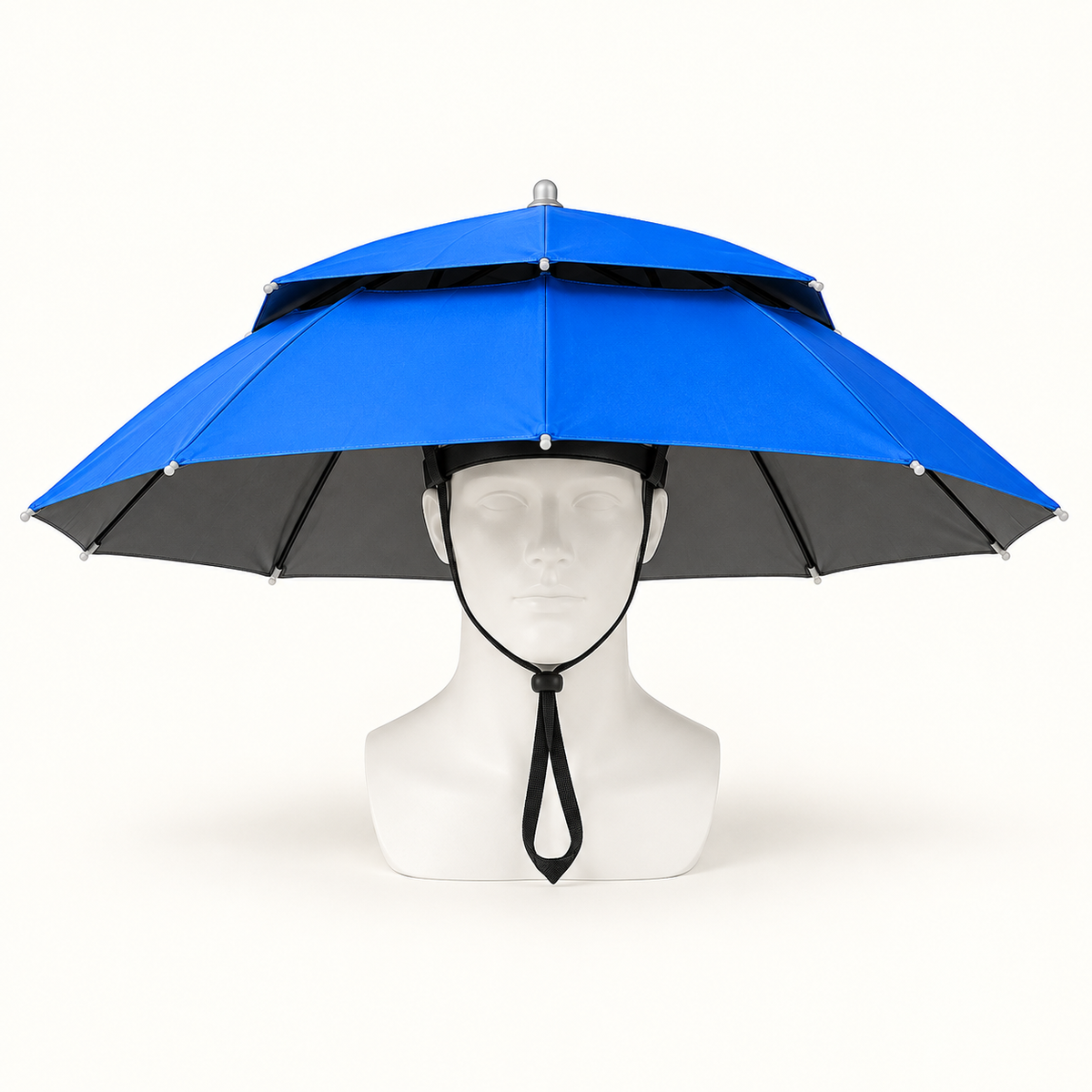 Front view of blue double-layer wearable umbrella
