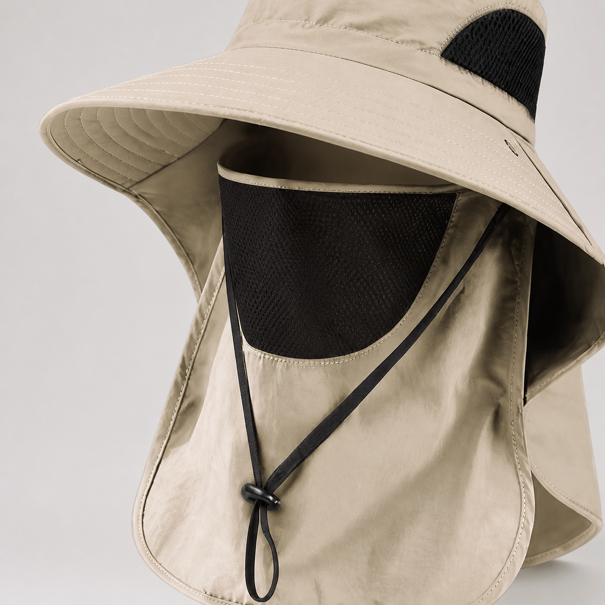 Close view of mesh panel and chin cord