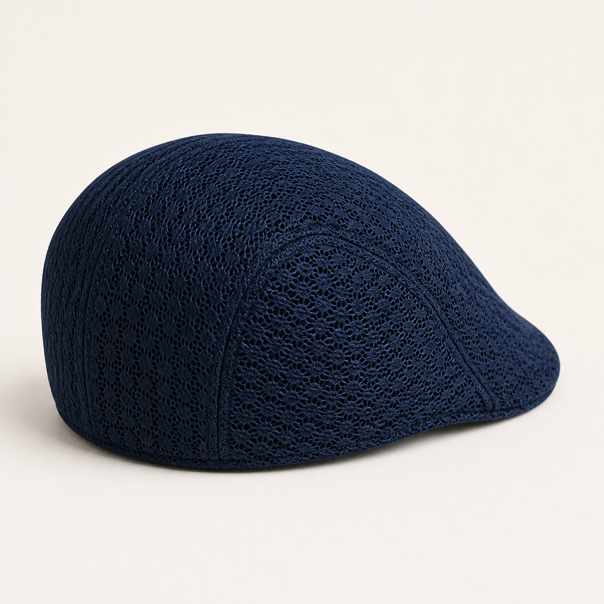 Navy blue full mesh flat cap from the rear