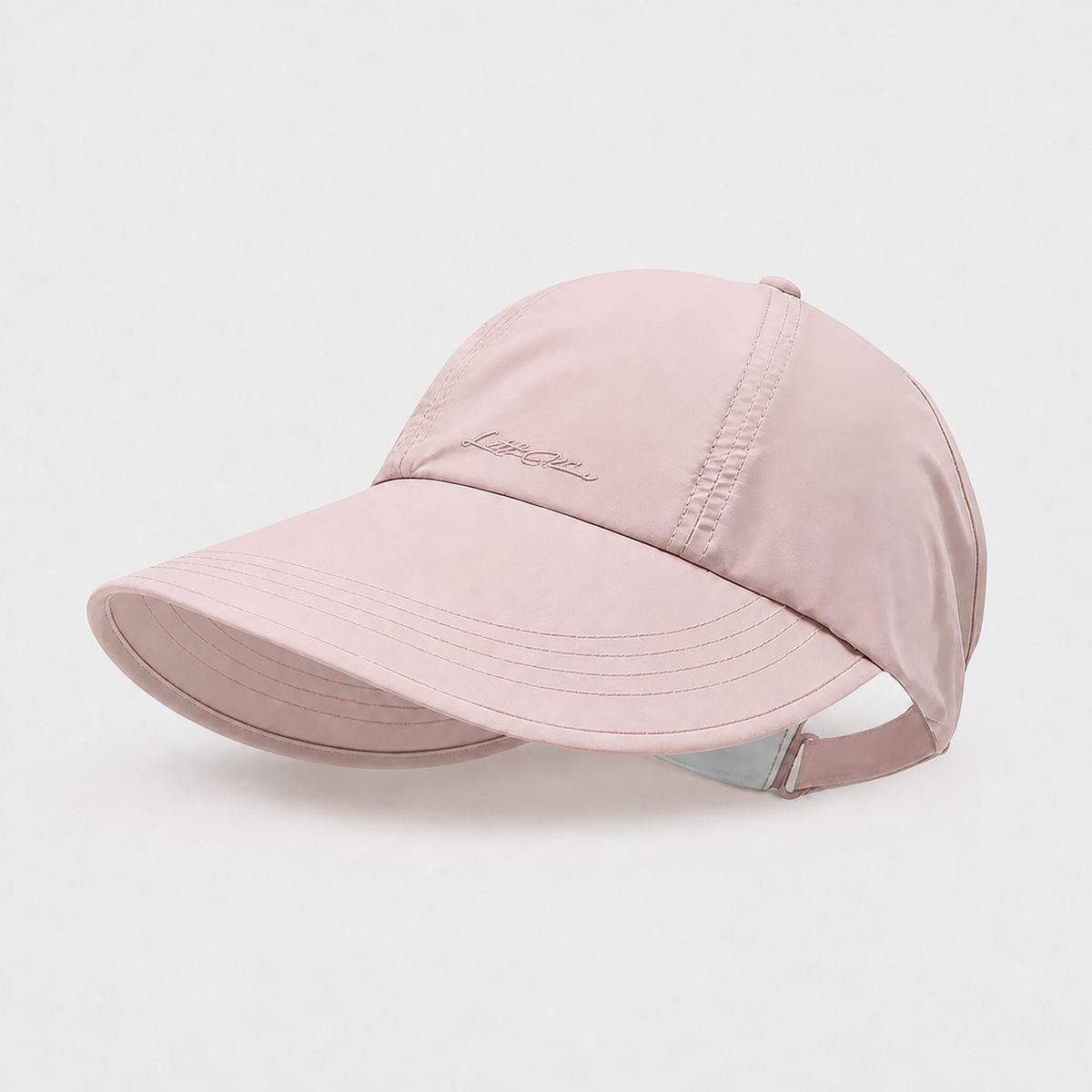 Pink lightweight ponytail cap with an extended curved brim