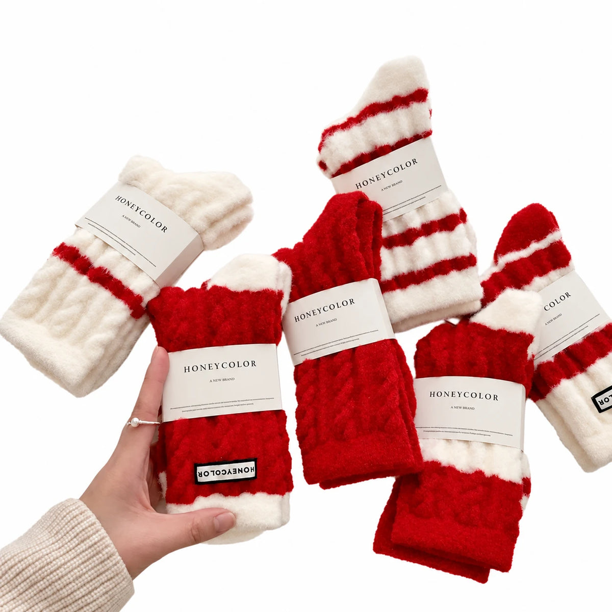 FESTIVE MIXED-KNIT SOCK SET — 5 PAIRS — product view 3