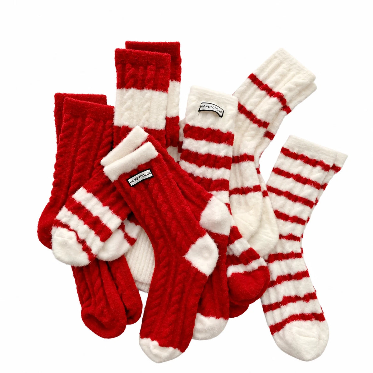 FESTIVE MIXED-KNIT SOCK SET — 5 PAIRS — 5 double mixed / One size