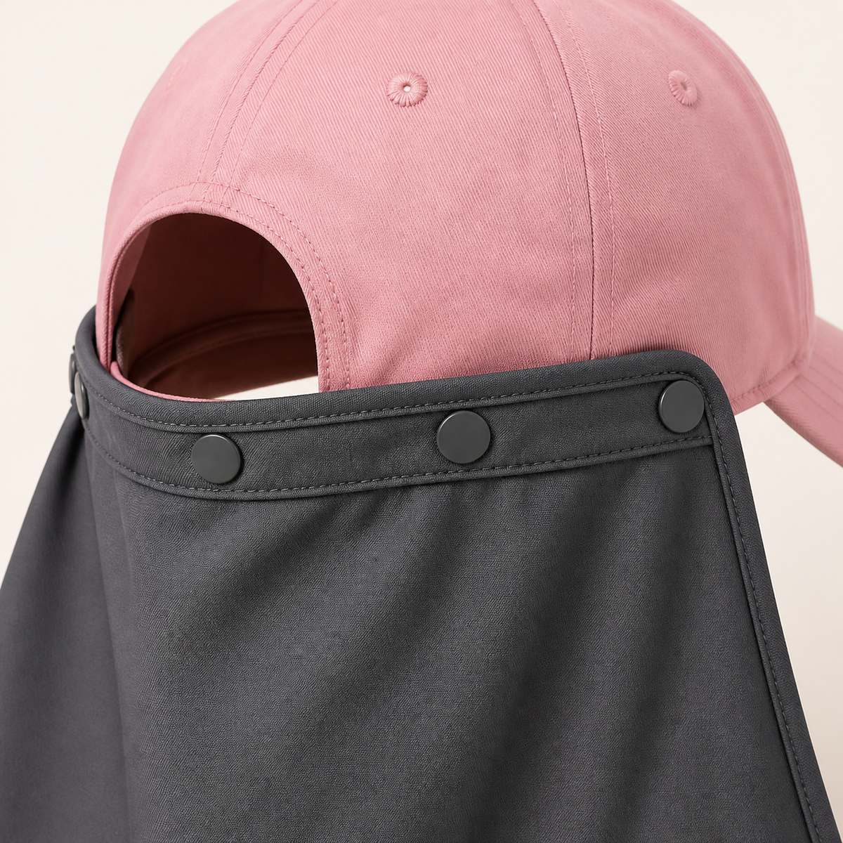 Close detail of the snap-button drape attachment