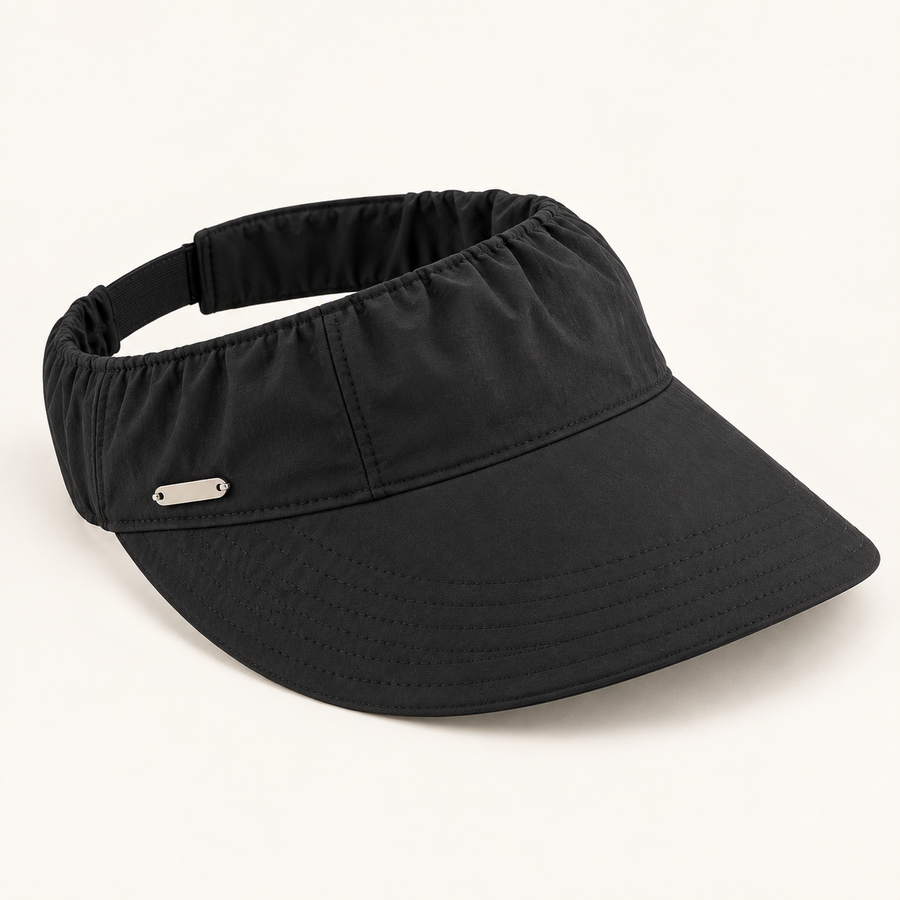 Black ruched open-top sun visor