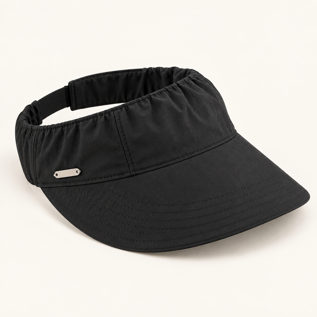 Black ruched open-top sun visor