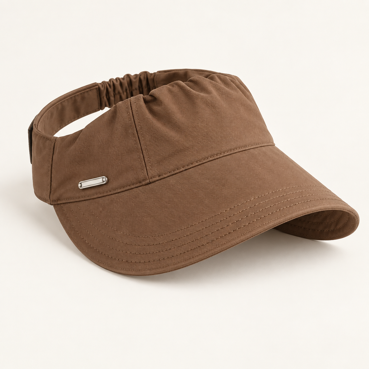 Brown ruched open-top sun visor