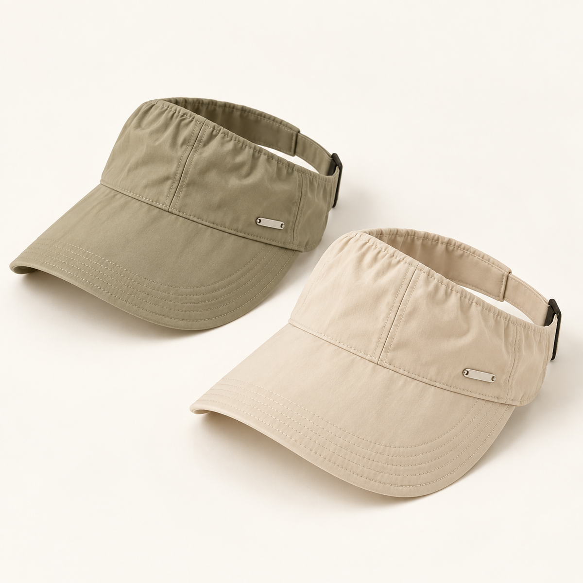 Two-pack of khaki and beige ruched open-top sun visors
