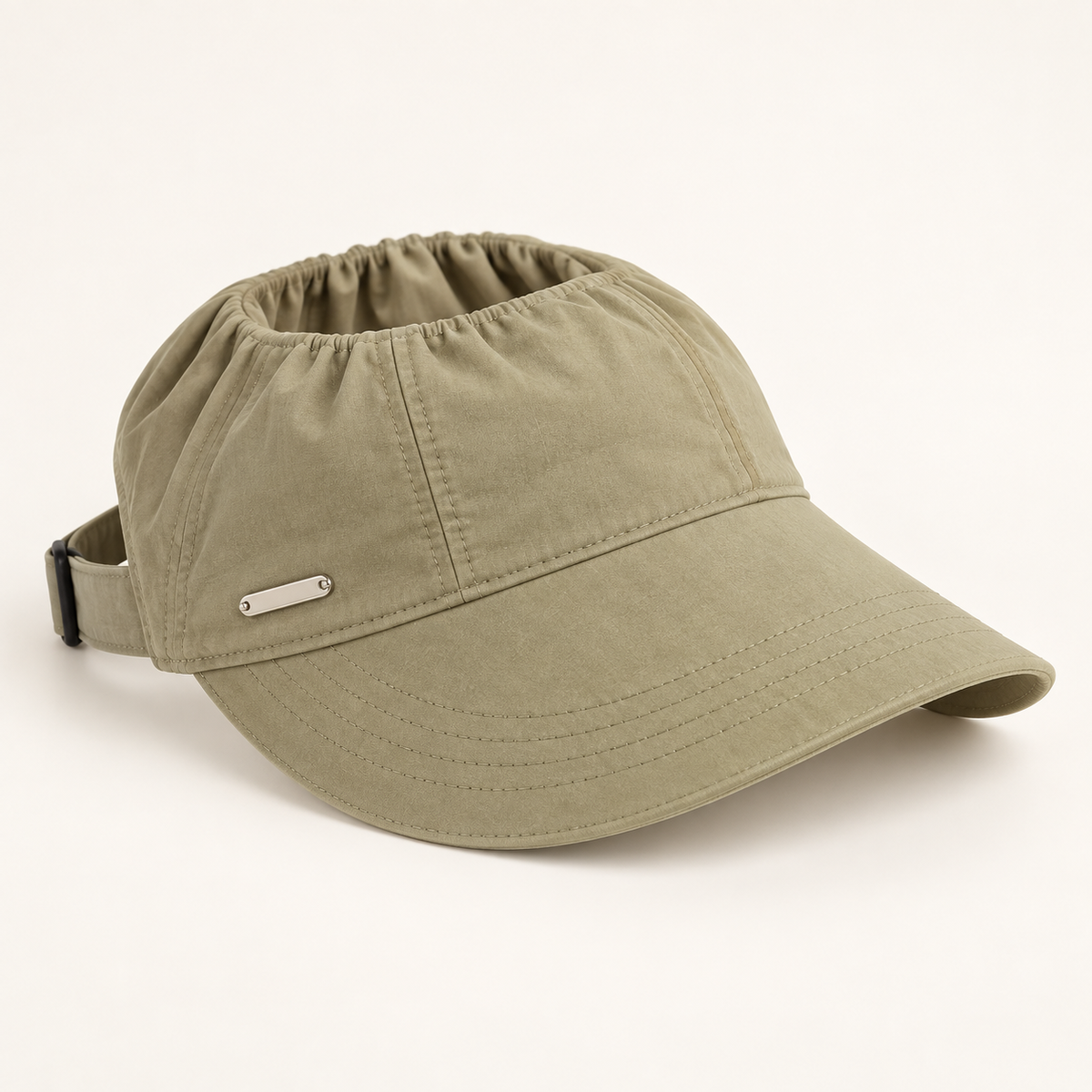 Khaki ruched open-top sun visor