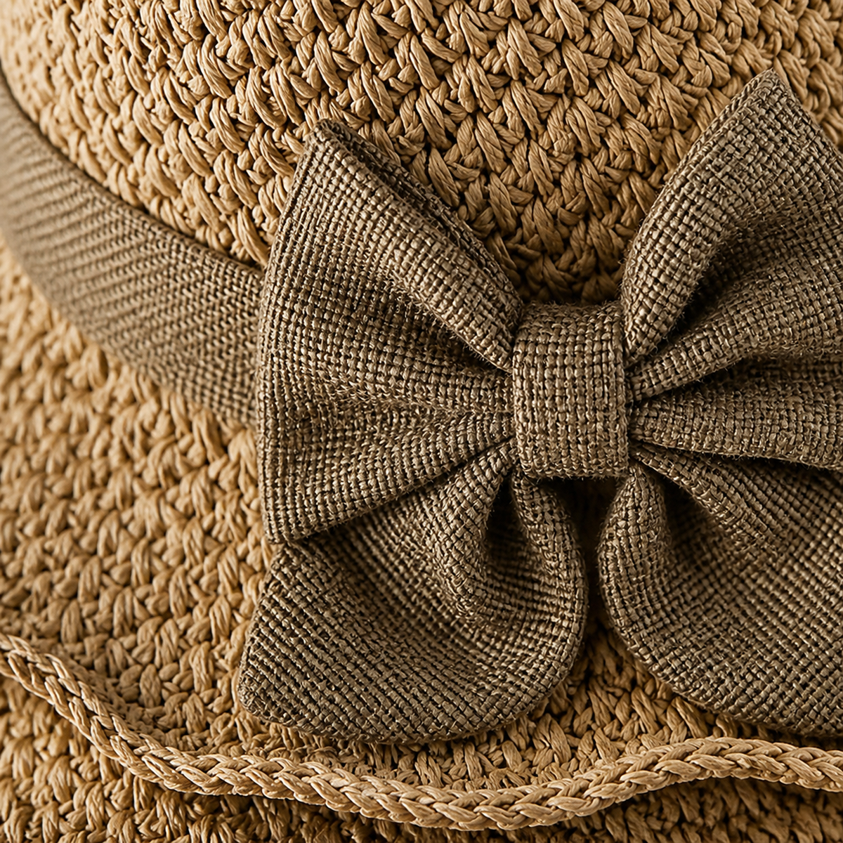 Close detail of woven texture and bow