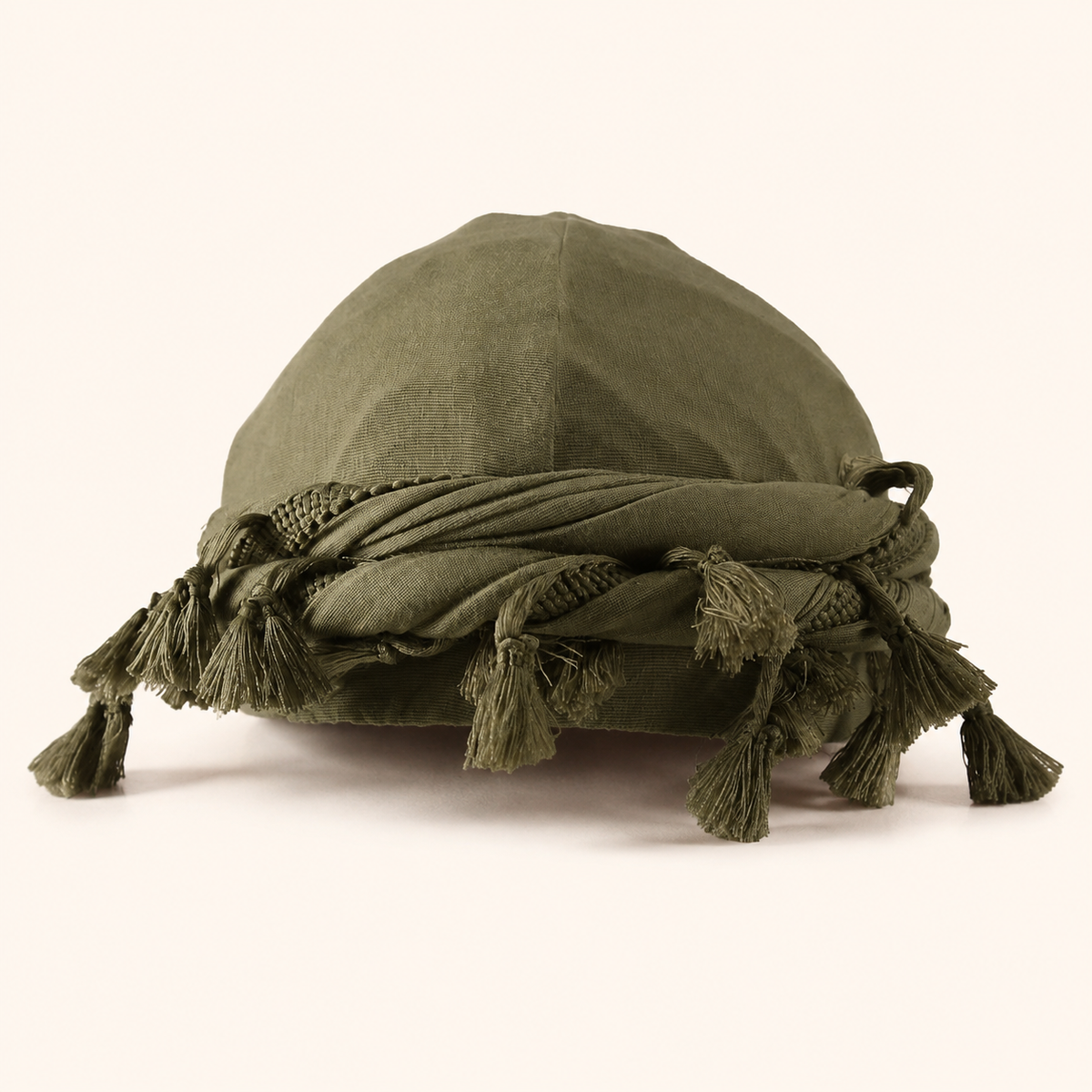 Army green tassel turban hat