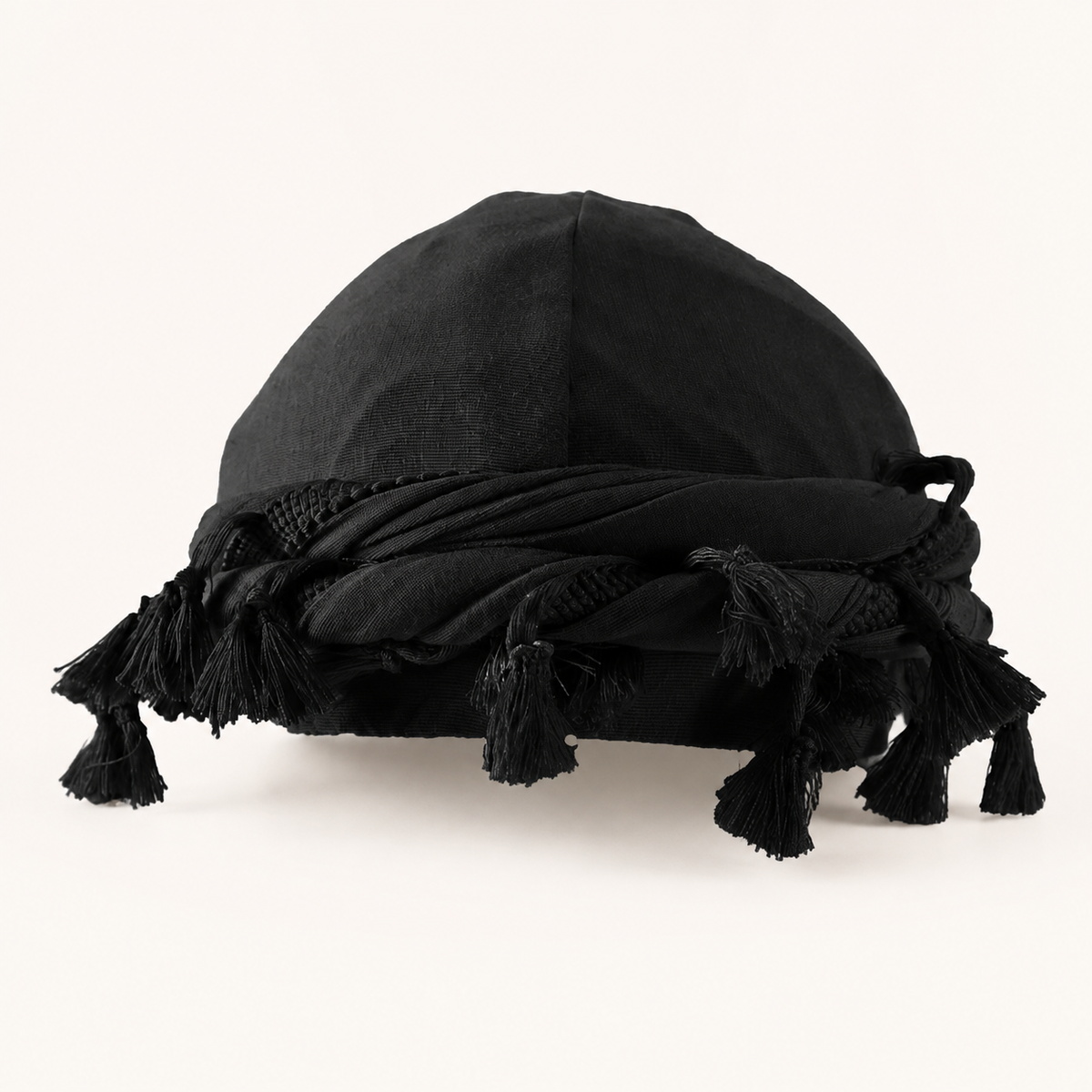 Black tassel turban hat