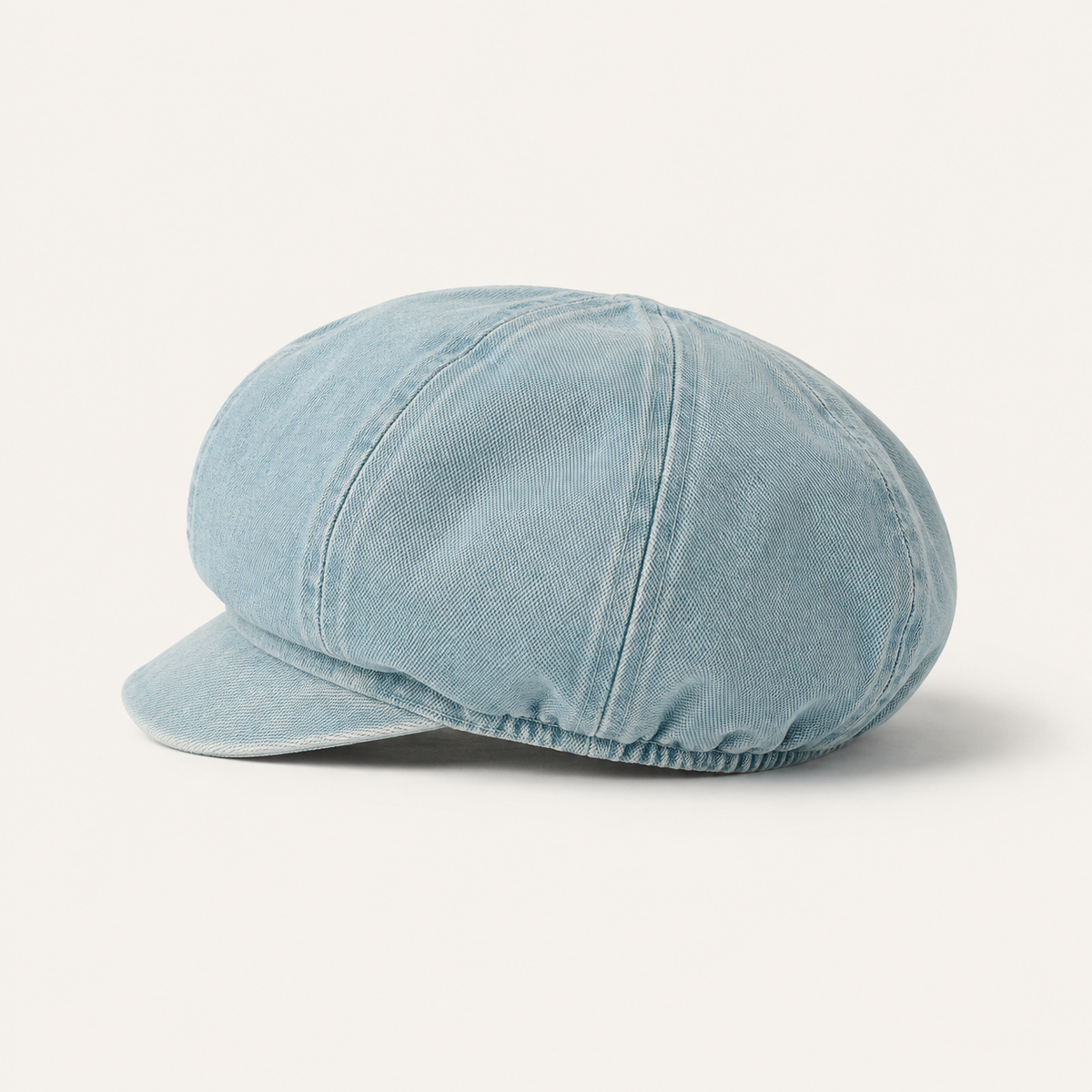 Side view of light-blue vintage washed beret