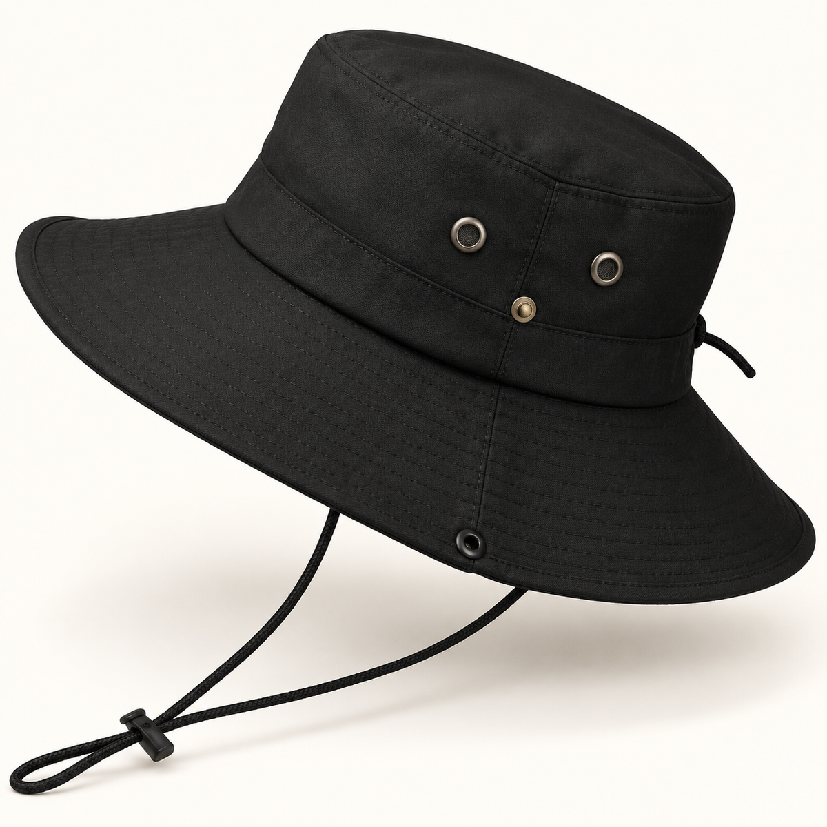 Close detail of the eyelets and adjustable chin cord