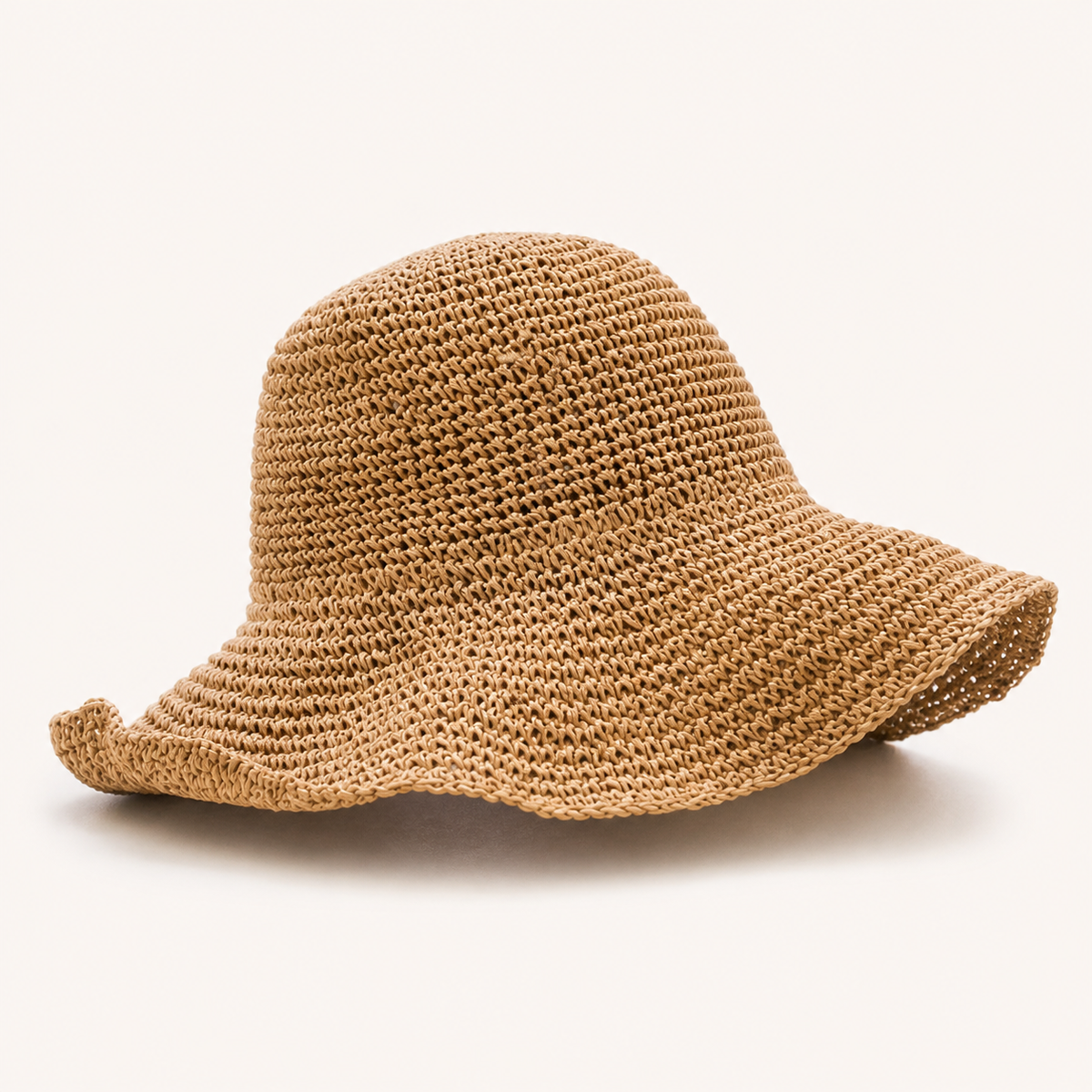 Camel woven floppy hat